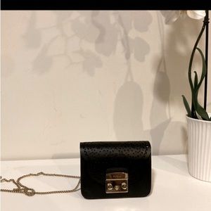 Used good furla black leather crossbody purse